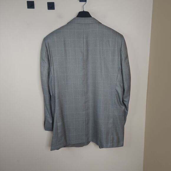 Vintage Dawahares Grey Plaid Three Button Wool/Silk Blazer Size 46L - Picture 6 of 12